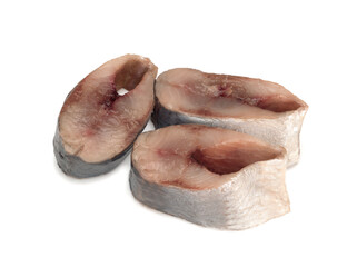 Lightly salted Norwegian herring, isolated on white background.