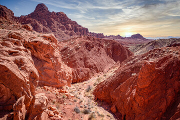 Beautiful sandstone rock formations at the Valley of Fire State Park in the southern Nevada desert near Las Vegas.