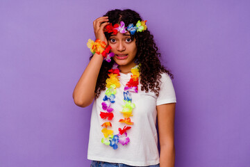 Young Hawaiian woman isolated on purple background being shocked, she has remembered important meeting.