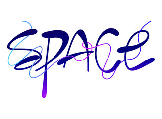 isolated lettering with a gradient with the word space. letters thickened at the ends with a line.