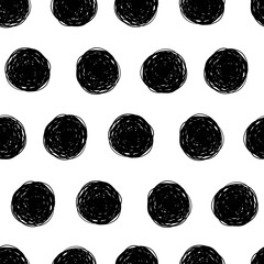 手描きの水玉模様　シームレスパターン　モノトーン