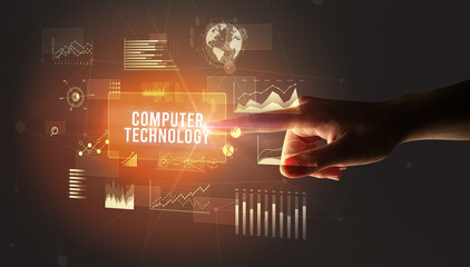 hand touching digital button, modern technology concept