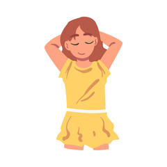 Obraz premium Cute Girl Lying with Hands behind her Head, View from Above of Cheerful Child Lying on Isolated White Background Vector Illustration