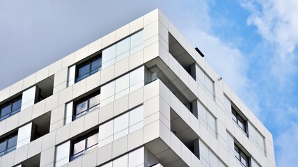 Modern residential apartment house building. Luxurious apartments for sale. New build neighborhood modern style. Real estate market in Europe.