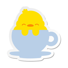 cute baby bird in tea cup sticker
