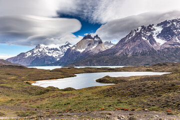 Sarmiento lagoon, Torres del Paine National Park, Chile, South America.