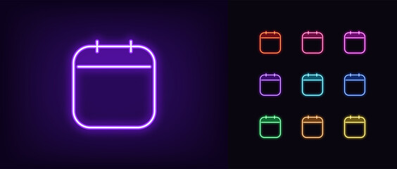 Neon calendar icon. Glowing neon schedule sign, outline calendar pictogram © Дмитрий Майер