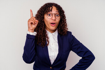 Young business mixed race woman isolated on white background having an idea, inspiration concept.