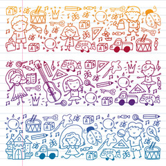 Vector pattern with little children. Kindergarten. Imagination. Creativity. Play.