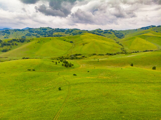 Obraz premium Hills and mountains Altai republic Russia, aerial top view