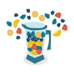 Healthy life concept. Vector illustration of fruit in a blender. 