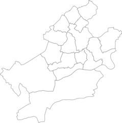 Simple blank white vector map with black borders of districts of Frankfurt am Main, Germany