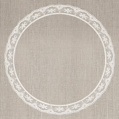 Off-White Lace Frame on Grey Linen Texture