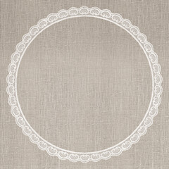 Off-White Lace Frame on Grey Linen Texture