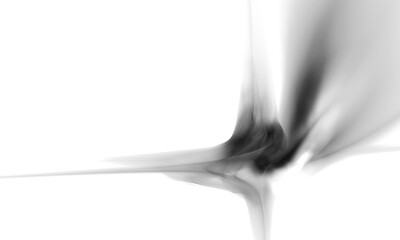 Fictional black smoke rushing on white. Dynamic shape of smog. Magical spirit in minimal digital monochromatic illustration. Great as design element backdrop blank or wallpaper.