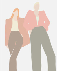 Young stylish women. Fashion illustration in minimalistic style. Vector