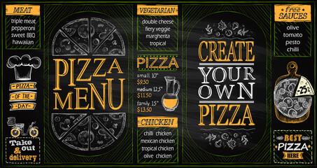 Pizza menu chalkboard set template