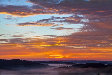 Morning panoramic sunset view from zdarske vrchy
