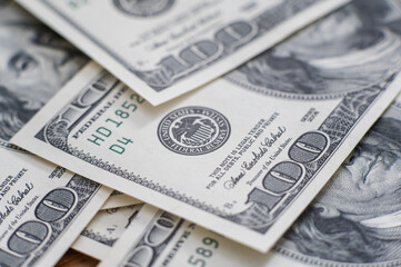 Cash of hundred dollar bills, dollar background image with high resolution. Macro shot 