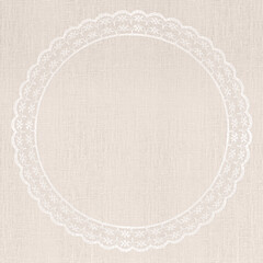 White Lace Frame on Off-White Linen Texture