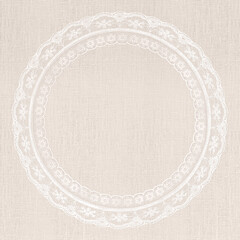 White Lace Frame on Off-White Linen Texture