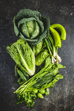 Different types of green vegetables.