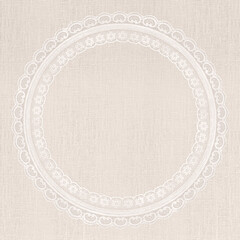 White Lace Frame on Off-White Linen Texture
