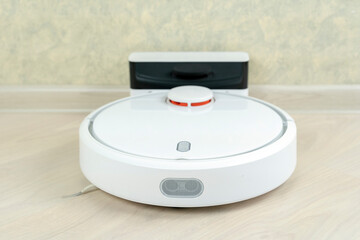 Robot wireless vacuum cleaner working on the floor