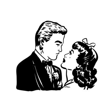 Kissing couple pop art retro vector illustration. Isolated image on white background. Comic book style imitation.