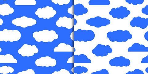 Seamless background with clouds in white and blue color. Vector design of design projects.