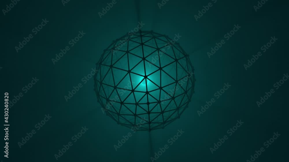Poster glowing object in an abstract geometric polygonal structure. seamless loop.