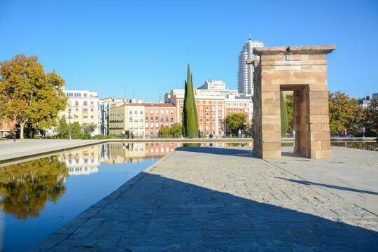 Madrid, Spain - October 25, 2020: View of The Temple of Debod (Templo de Debod)