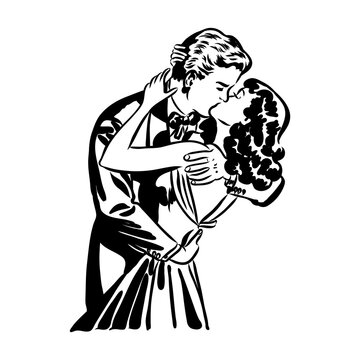 Kissing couple pop art retro vector illustration. Isolated image on white background. Comic book style imitation.