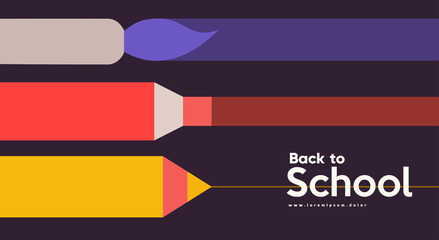 School backgrounds. Brush, felt-tip pen, pencil. Vector flat illustration. Back to School. Simple background for poster, cover, flyer.