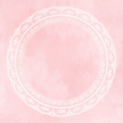 White Lace Frame on Stained Pink Linen Texture