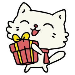happy little cat with present