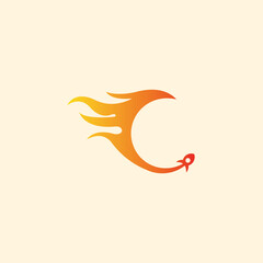 letter c fire and rocket business logo icon design template