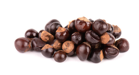 Guarana seed isolated on white background. Dietary supplement guarana, caffeine cource for energy drinks. Paullinia cupana.