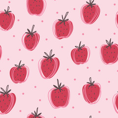 Strawberry and polka dot cute vector pattern. Sweet berries for nursery design and kids apparel. Perfect for home textile