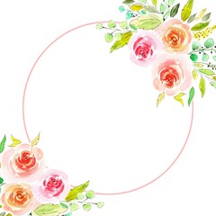 Floral banners, roses. Watercolor hand drawing illustration, isolated, white background, floral background.