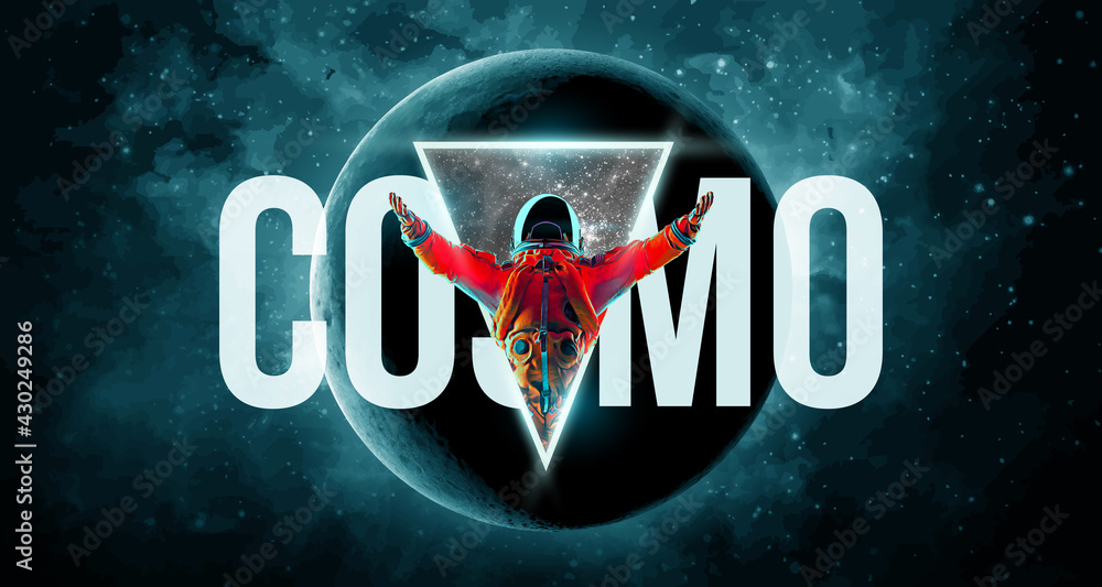 Canvas Prints dancing astronaut on the background of the moon and space. vector illustration