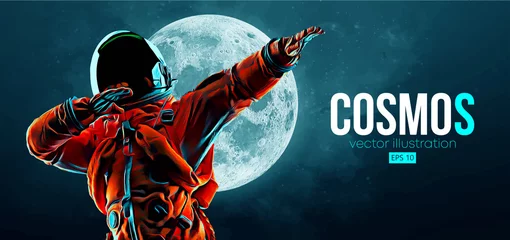 Foto op Canvas Dansende astronaut op de achtergrond van de maan en de ruimte. vector illustratie © Yevheniia