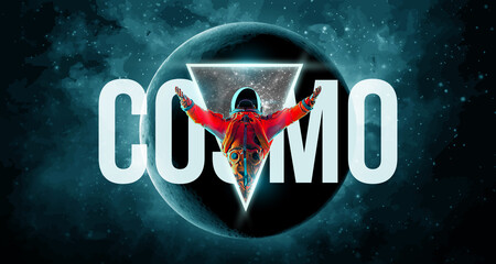 Dancing astronaut on the background of the moon and space. Vector illustration © Yevheniia