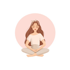 Meditation women. Mindfullness illustration. Relax. Yoga print