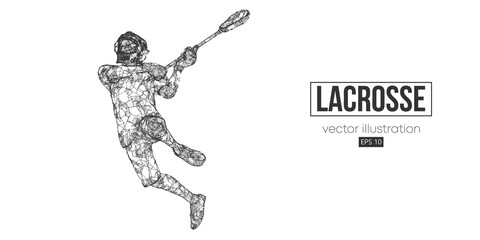 Abstract silhouette of a wireframe lacrosse player from particles on the white background. Convenient organization of eps file. Vector illustartion. Thanks for watching