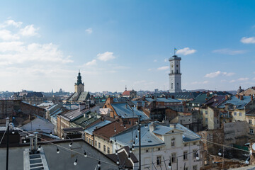 Fototapeta na wymiar view of spring Lviv from the roof
