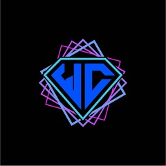 initial letter W C with diamond design and square ornament as decoration