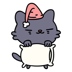 tired cartoon cat with pillow