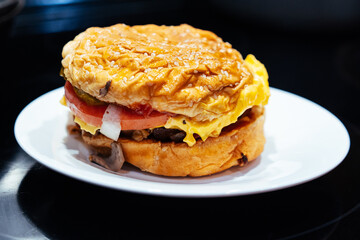 Delicious hamburger ordered from a restaurant 