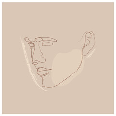 Elegant profile continuous silhouette chalk art. Modern minimalist art. Attractive facial features. Aesthetic contour. Avant garde style illustration. Trendy vector silhouette